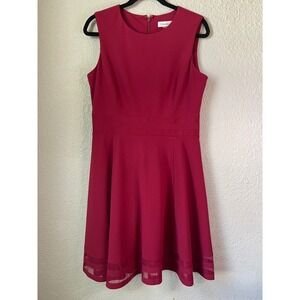 Calvin Klein Women Red Sleeveless Sheath Dress Mesh Hem Size 12